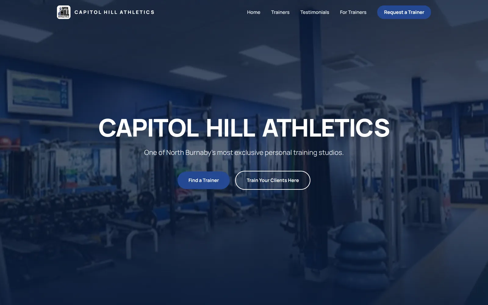 Capitol Hill Athletics homepage with wide-tracked headline over the studio